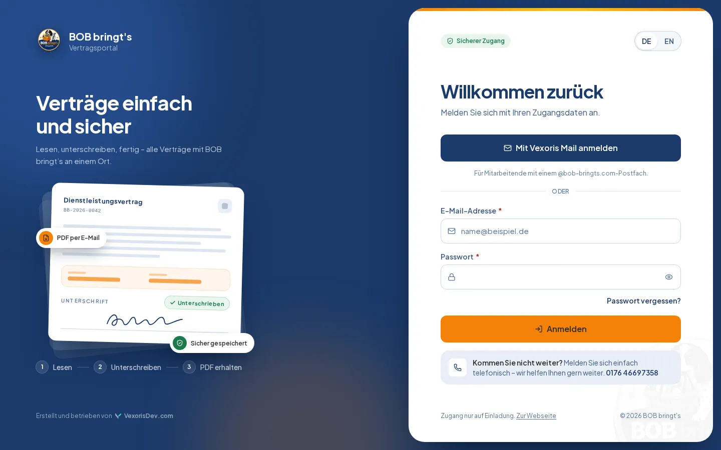 Sign-in page of the app.bob-bringts.com contract portal