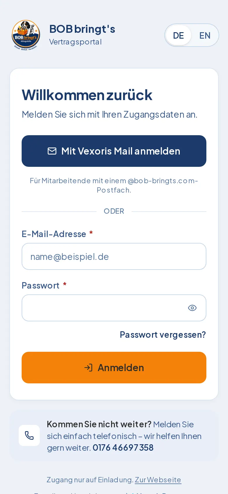 Contract portal sign-in on a phone