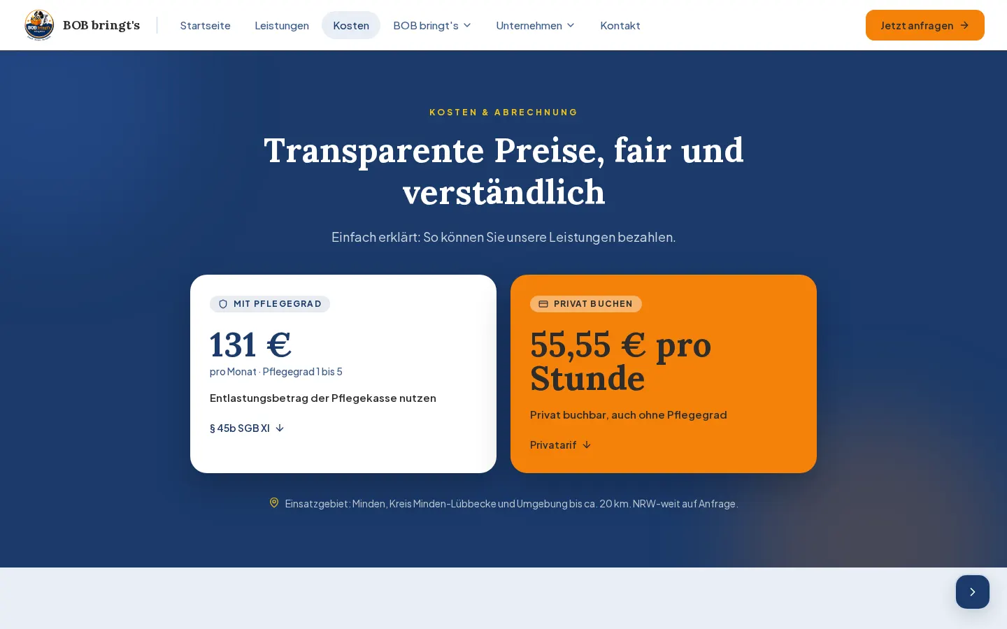 bob-bringts.com costs page, desktop