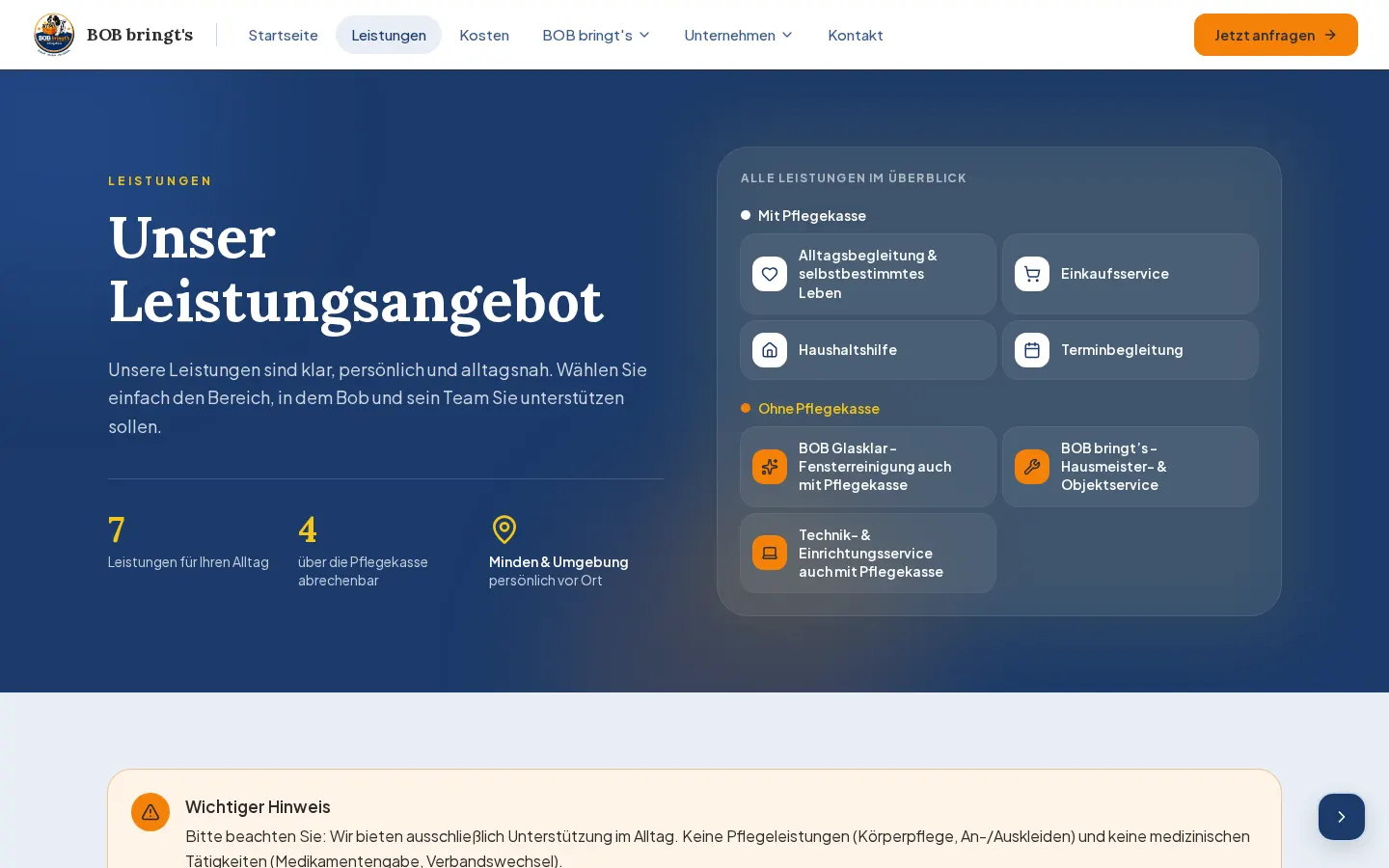 bob-bringts.com services page, desktop view