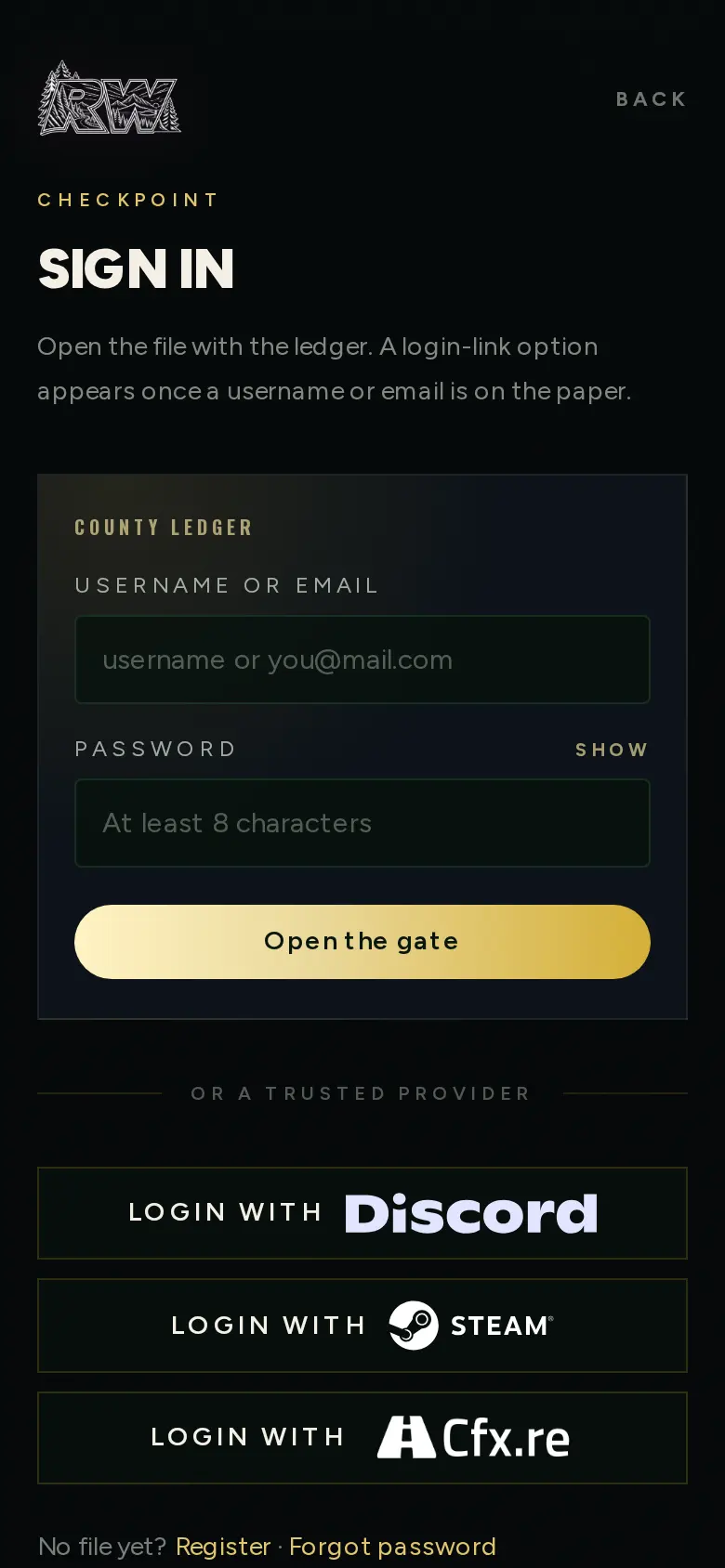 Sign-in page on a smartphone